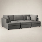 Gray sectional sofa with chaise and plush cushions, modern luxury living room furniture