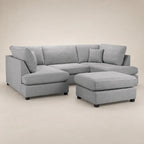 Gray sectional sofa with chaise and ottoman, luxury living room furniture
