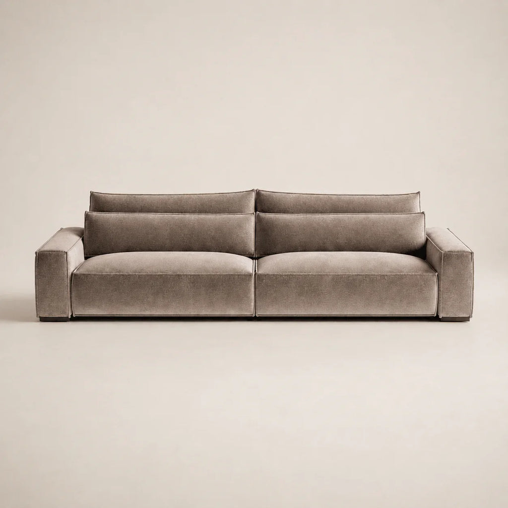 Luxury grey velvet sofa with modular design, perfect for modern living rooms