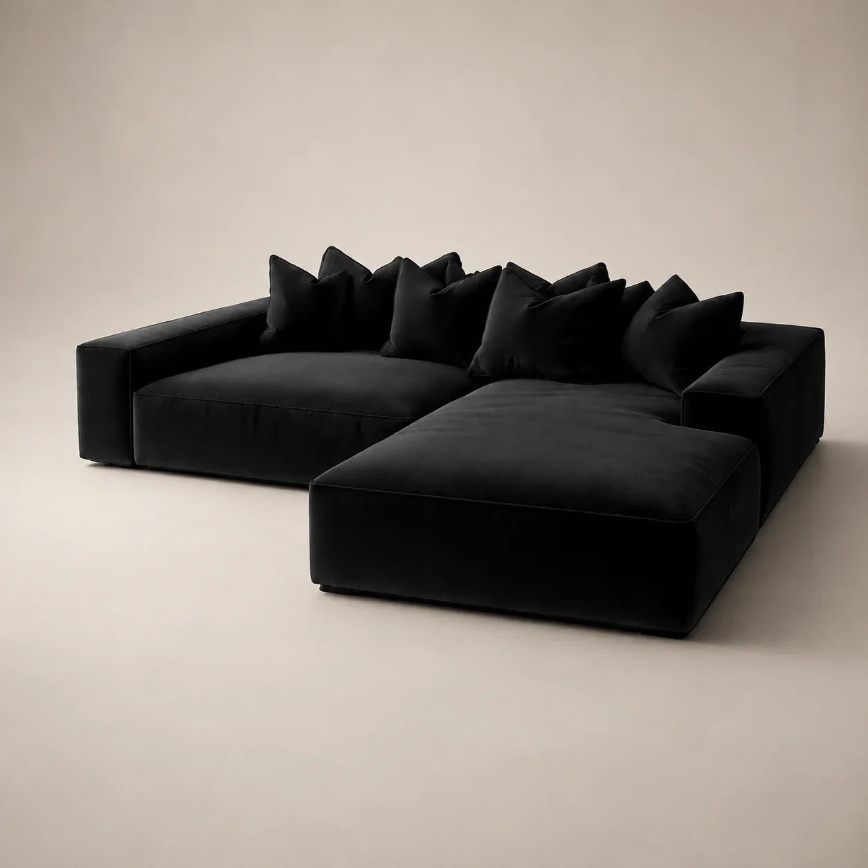 Velour Black Velvet Pillow Back Sofa