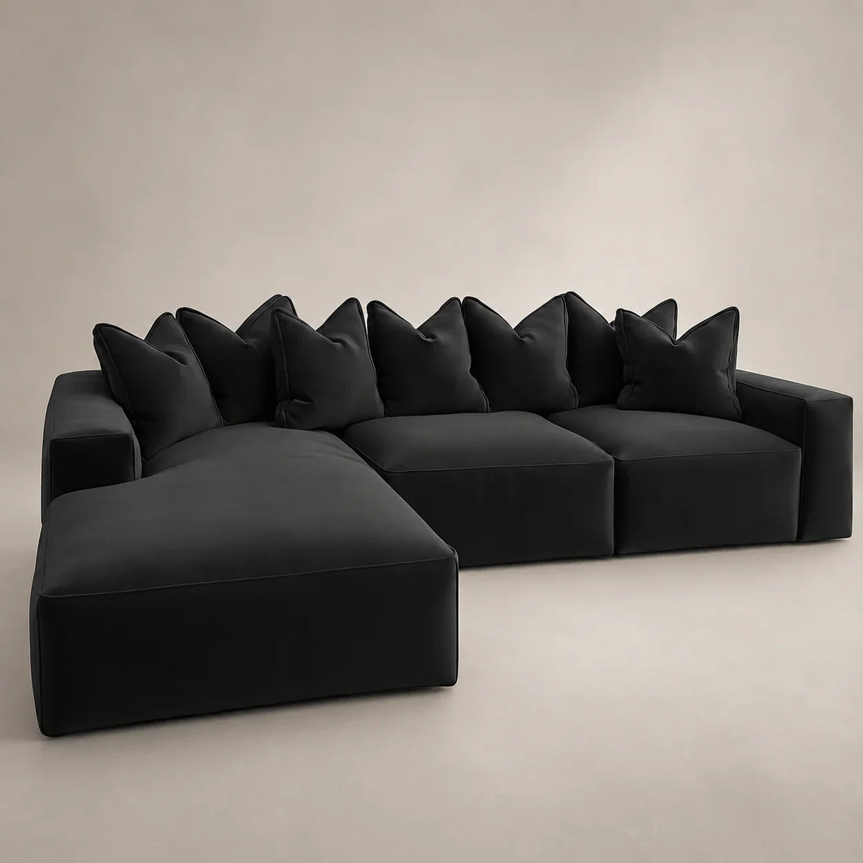 Velour Black Velvet Pillow Back Sofa