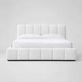 White luxury upholstered bed with tufted headboard and base, modern bedroom furniture