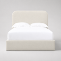 Luxury upholstered bed frame with white bedding, modern minimalist design for contemporary bedrooms