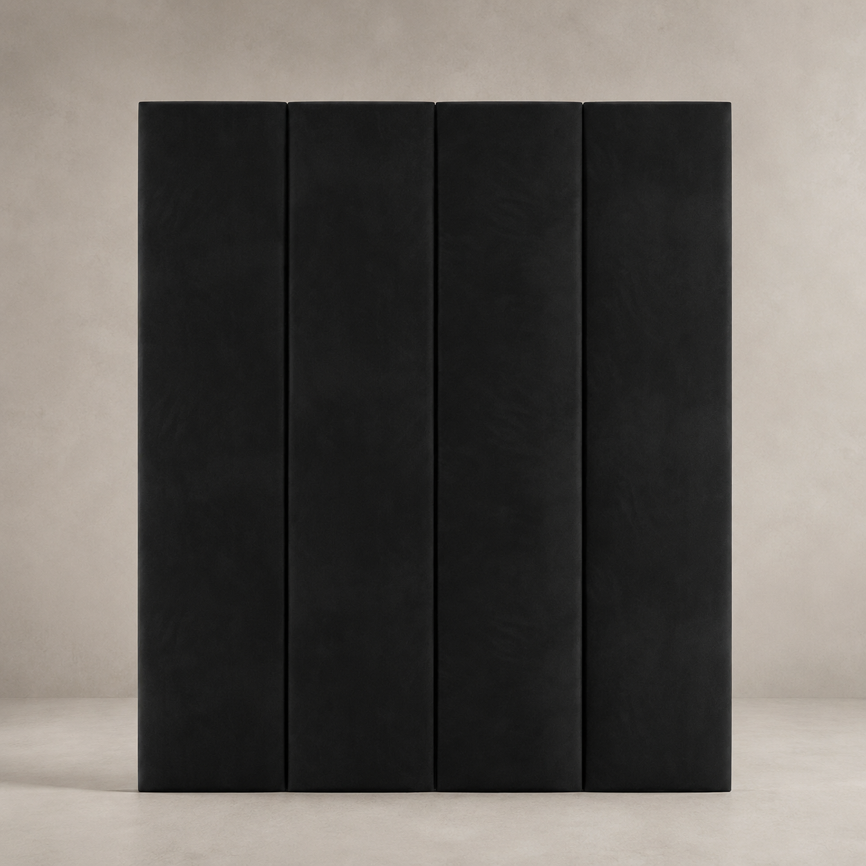 Black luxury upholstered bed headboard with four panel design, modern bedroom furniture