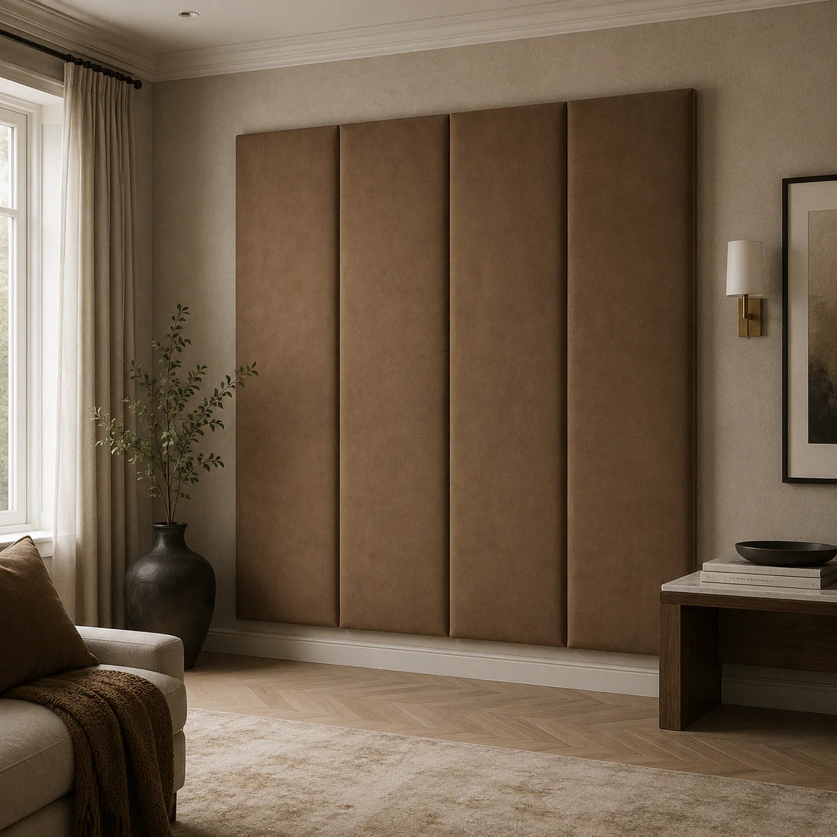 Hazelnut Mink Velvet Upholstered Headboard Wall Panel – 45cm Wide