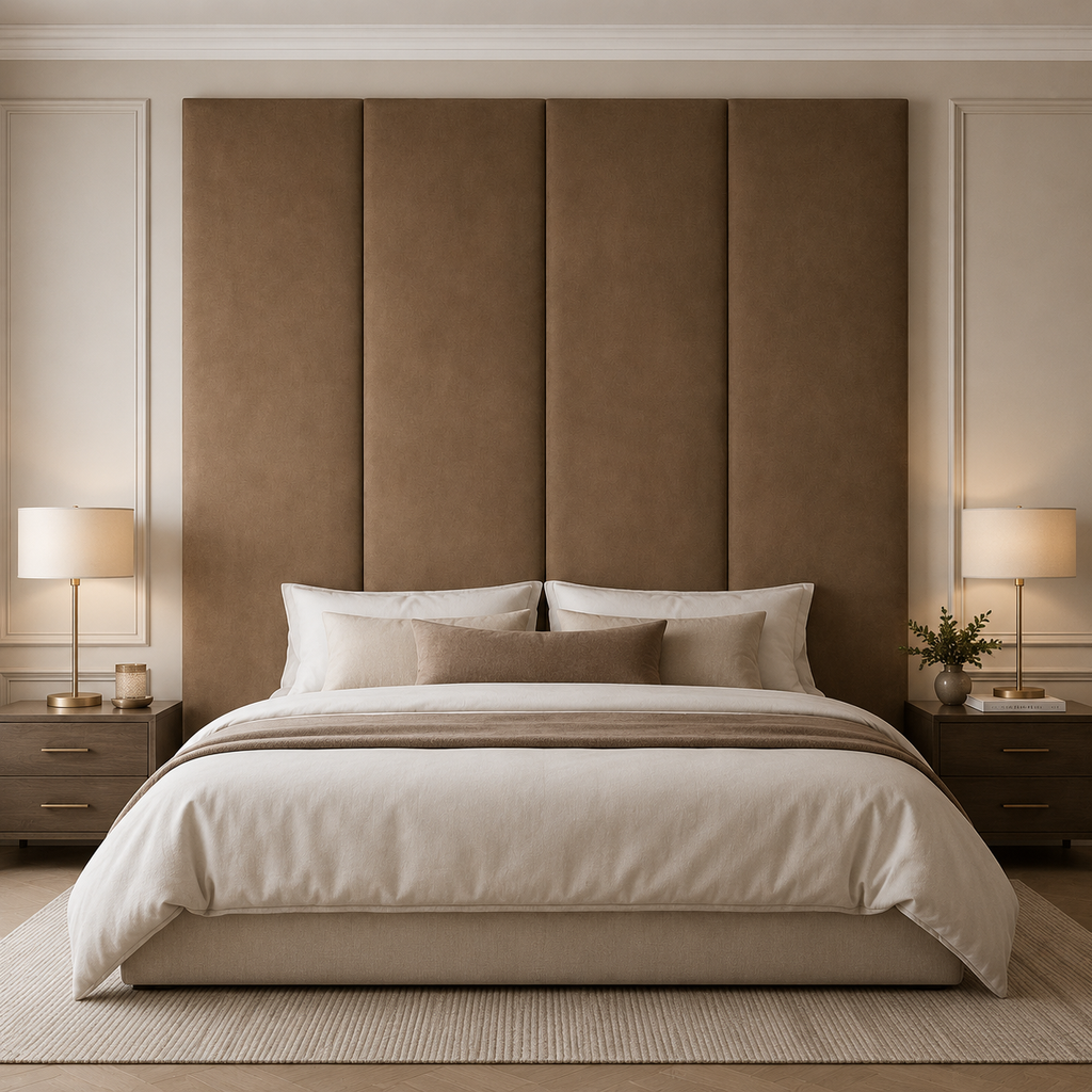 Hazelnut Mink Velvet Upholstered Headboard Wall Panel – 45cm Wide