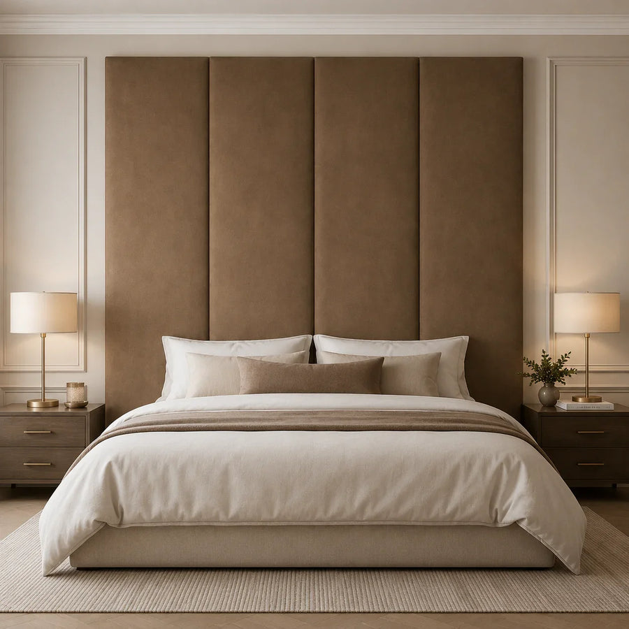 Hazelnut Mink Velvet Upholstered Headboard Wall Panel – 45cm Wide