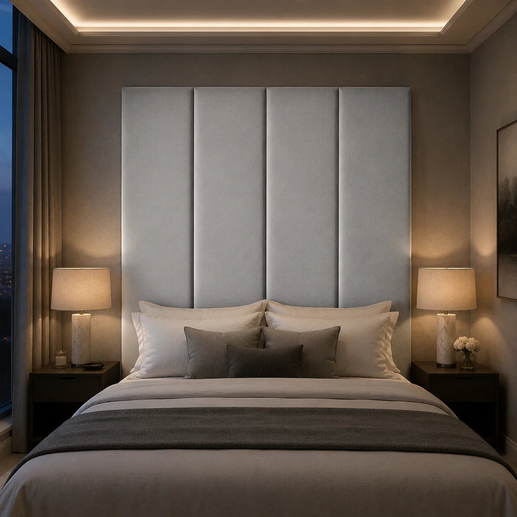 Silver Velvet Upholstered Headboard Wall Panel – 45cm Wide