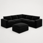 Black velvet sectional sofa with matching ottoman, modern luxury living room furniture