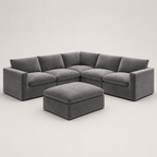 Gray sectional sofa with matching ottoman, modern luxury living room furniture