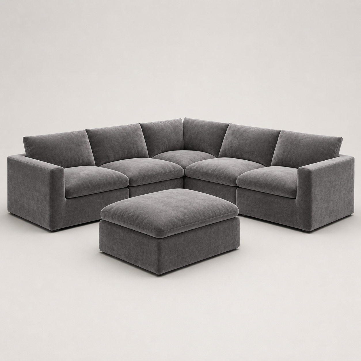 Gray sectional sofa with matching ottoman, modern luxury living room furniture
