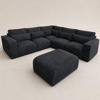 Black modular sectional sofa with matching ottoman, luxury living room furniture