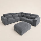 Grey modular sectional sofa with matching ottoman, luxury living room furniture