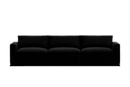 Modern black three-seater sofa with plush cushions on a white background