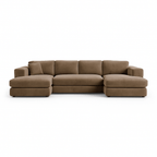 Modern brown sectional sofa with chaise lounge and pillow, luxury living room furniture