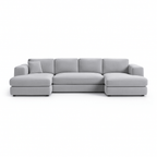 Modern light grey L-shaped sectional sofa with chaise and plush cushions