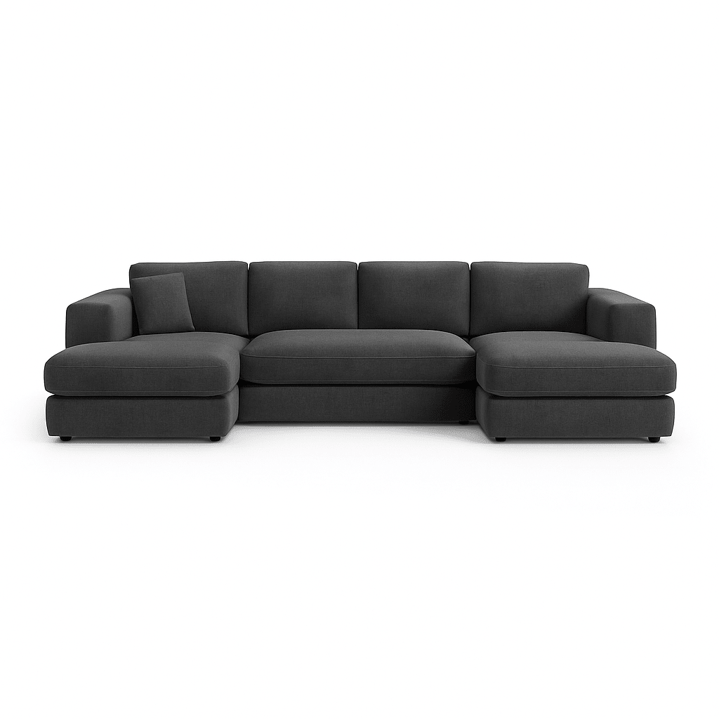 Modern dark grey corner sectional sofa with plush cushions and chaise lounge