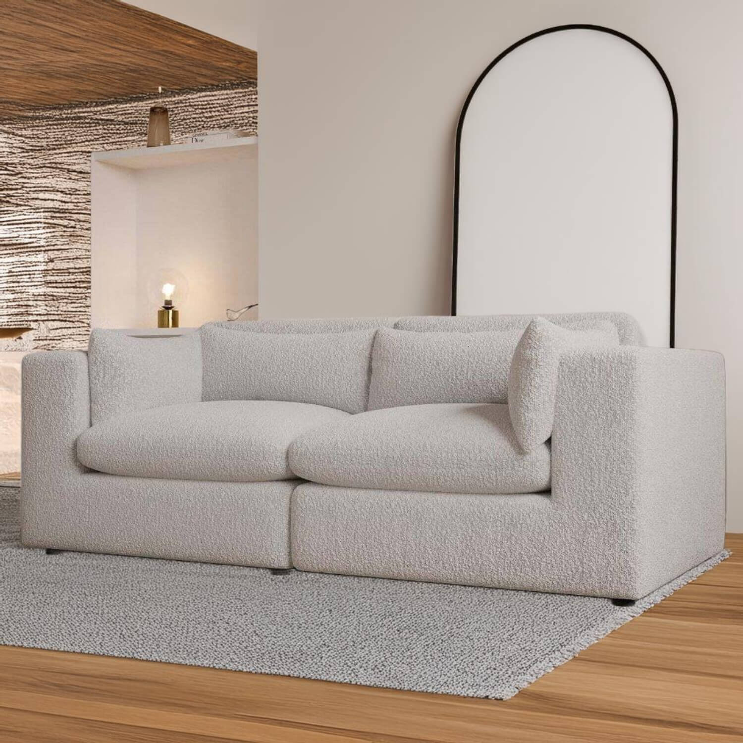 cream boucle two seater modular sofa