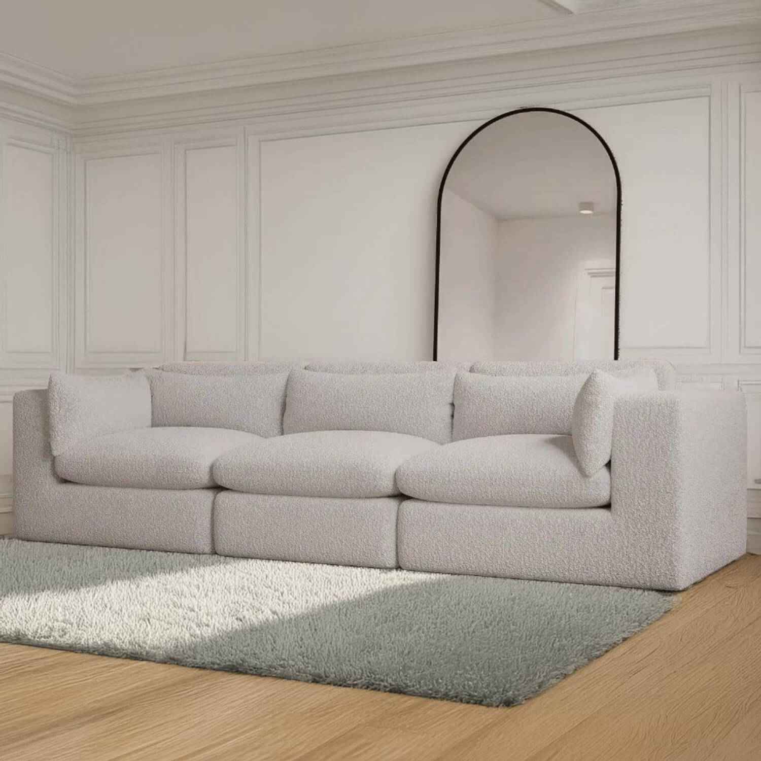 cream boucle three seater modular sofa