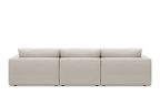 Beige linen extended sofa with three back cushions, modern minimalist design