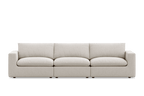 Modern beach linen extended sofa with three seat cushions, front view