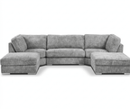 Modern grey L-shaped sectional sofa with textured fabric and plush cushions