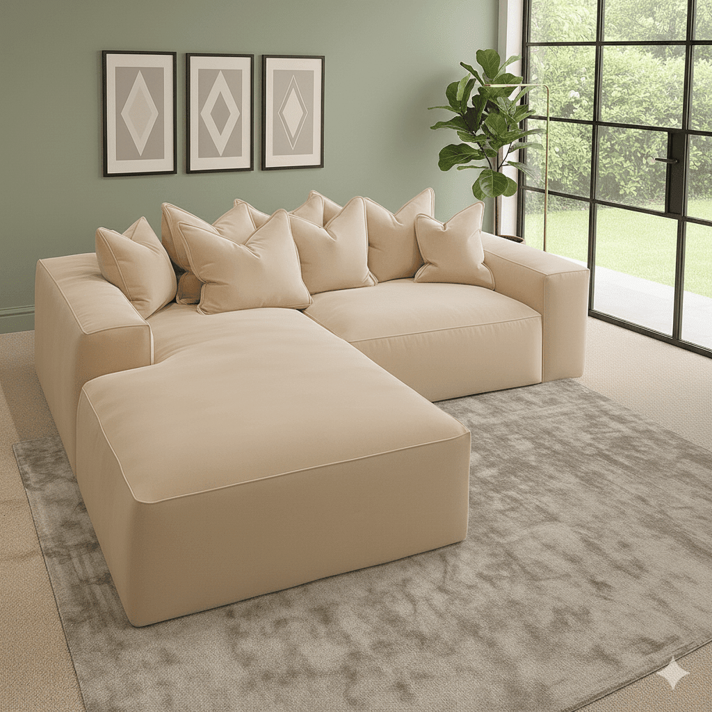 Velour Cream Velvet Footstool