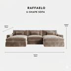 Raffaelo U-shape sofa with plush cushions in taupe, 330cm wide, 176cm deep, 83cm high