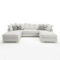 Luxury U-shaped cream sectional sofa with scatter cushions, modern minimalist design