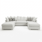 Luxury U-shaped cream sectional sofa with scatter cushions, modern minimalist design