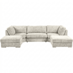 Modern light grey L-shaped corner sofa with chaise lounge, upholstered fabric, isolated on white