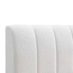 Modern white boucle upholstered headboard with vertical channel tufting