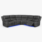 Luxury Electric Recliner Large Corner Sofa - Grey Fabric