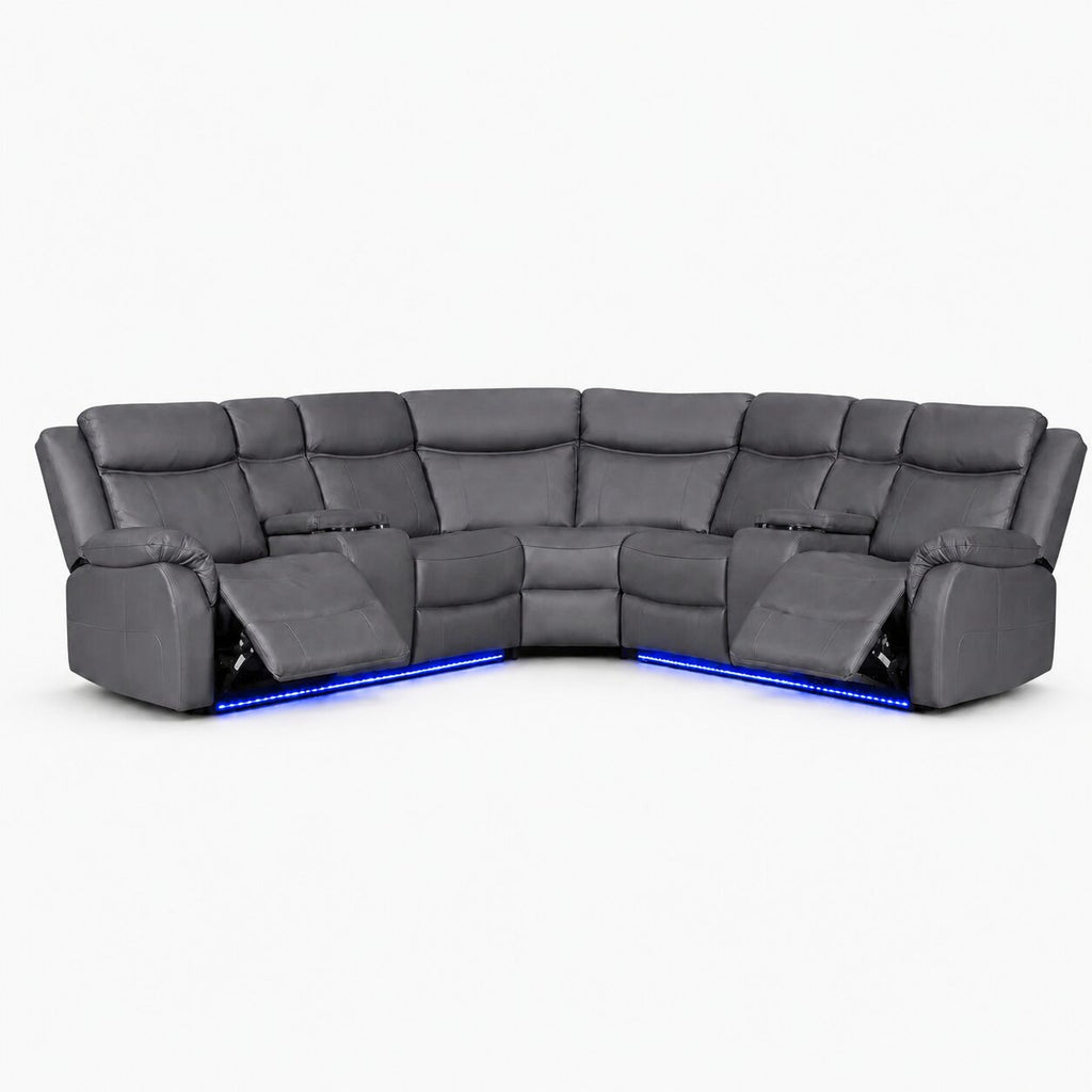 Marina Electric Recliner Corner Sofa with LED Lights - Grey