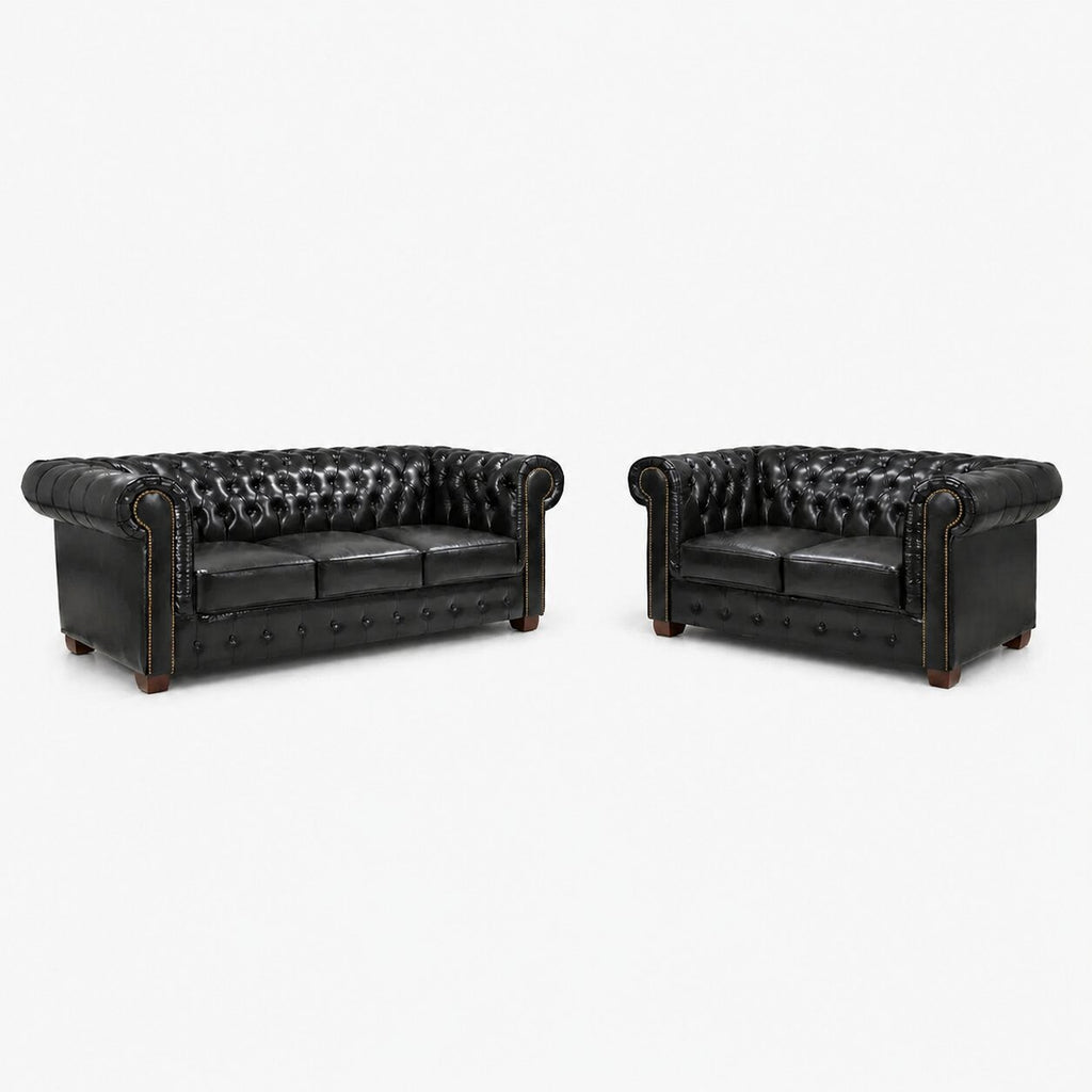 Windsor Leather Sofa Set - Black