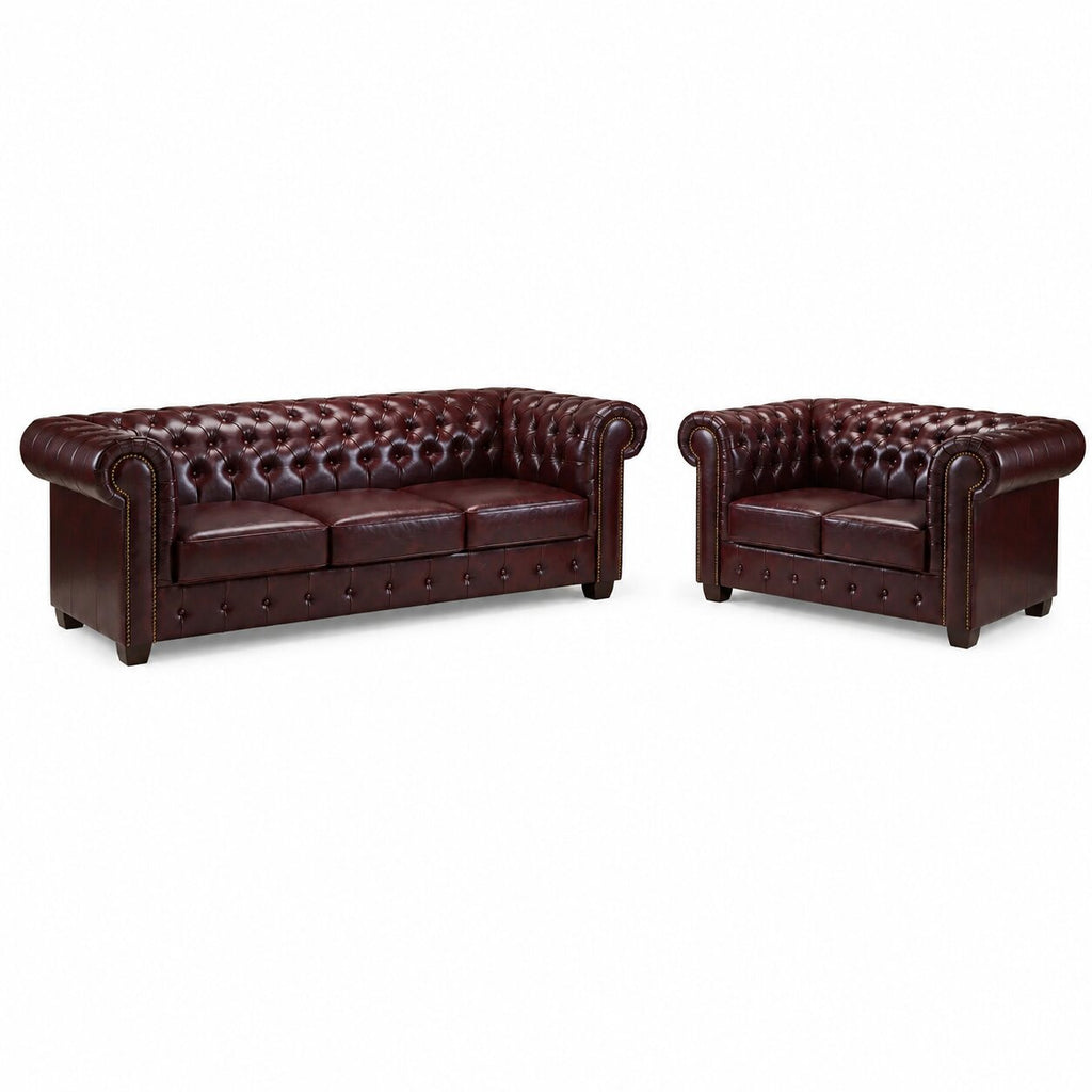 Windsor Leather Sofa Set - Oxblood