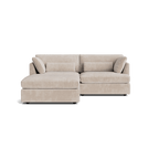 Modern beige corner sofa with chaise lounge, plush cushions, luxury living room furniture