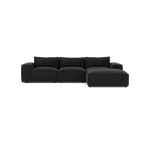 Modern dark grey L-shaped sectional sofa with wide cushions and chaise lounge