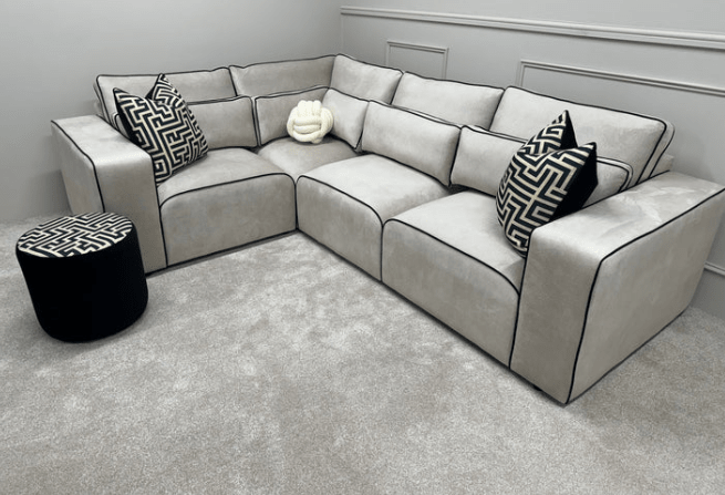 Maison 4 Piece Modular Corner Sofa - Single Corner - Footstool - White Truffle by CK Living