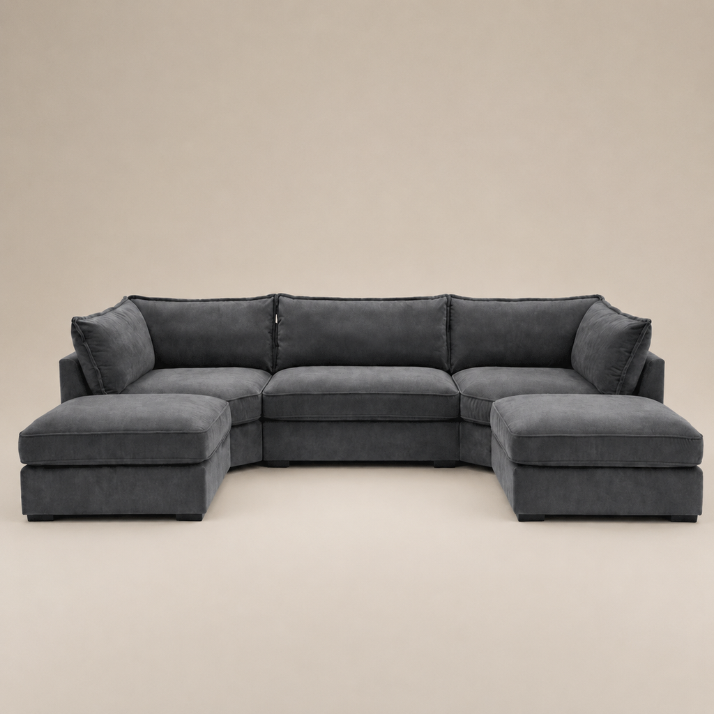 Luxury dark grey sectional sofa with chaise lounges, modern design for living room comfort