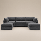 Luxury dark grey sectional sofa with chaise lounges, modern design for living room comfort