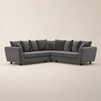 Grey L-shaped sectional sofa with plush cushions, modern luxury living room furniture