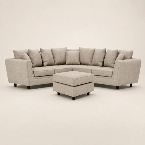Luxury beige sectional sofa with matching ottoman, ideal for modern living rooms