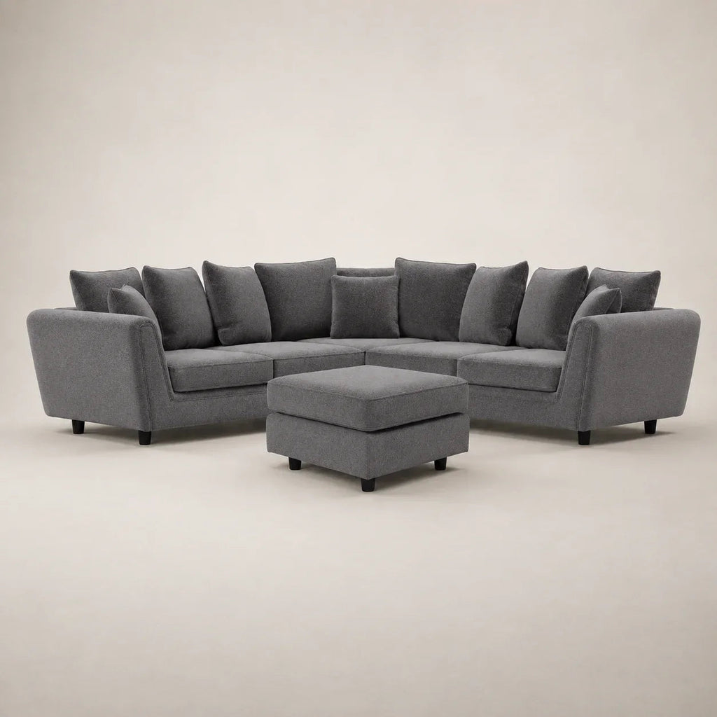 Gray sectional sofa with matching ottoman, luxury living room furniture