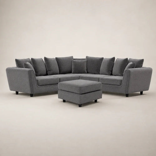 Gray sectional sofa with matching ottoman, luxury living room furniture