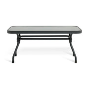 Modern black metal coffee table with sleek rectangular top and sturdy legs, perfect for contemporary living rooms
