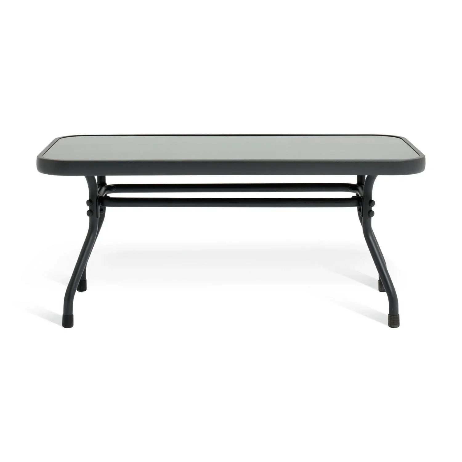 Modern black metal coffee table with sleek rectangular top and sturdy legs, perfect for contemporary living rooms