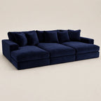 Luxury navy blue velvet sectional sofa with plush cushions, ideal for modern living rooms