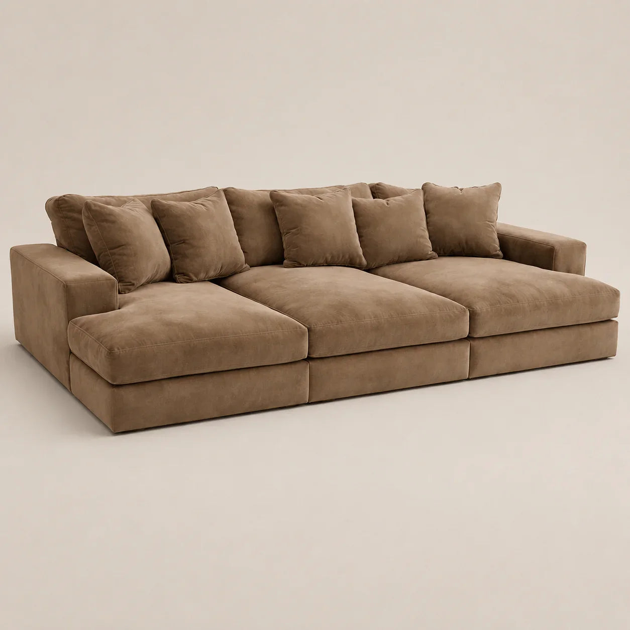Luxury brown sectional sofa with plush cushions, ideal for modern living rooms