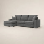 Gray sectional sofa with chaise and nailhead trim, luxury living room furniture